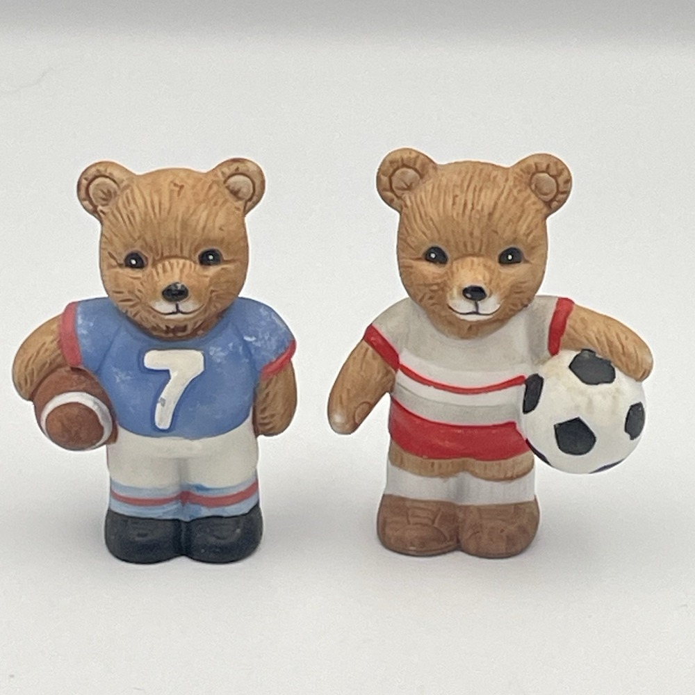 Set Of 2 Vintage 1980s Homco #1408 Boy Bears Sports Football Soccer Figures‎